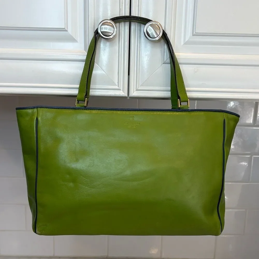 Kate Spade Vintage Bag Purse Handbag Leather Smooth Green Italian Tote Bag RARE